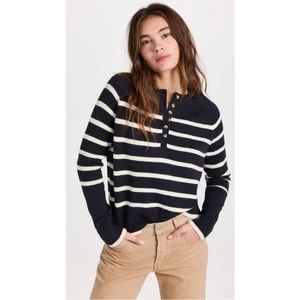 Faherty Striped Sweater Navy Henley Quarter Button Medium